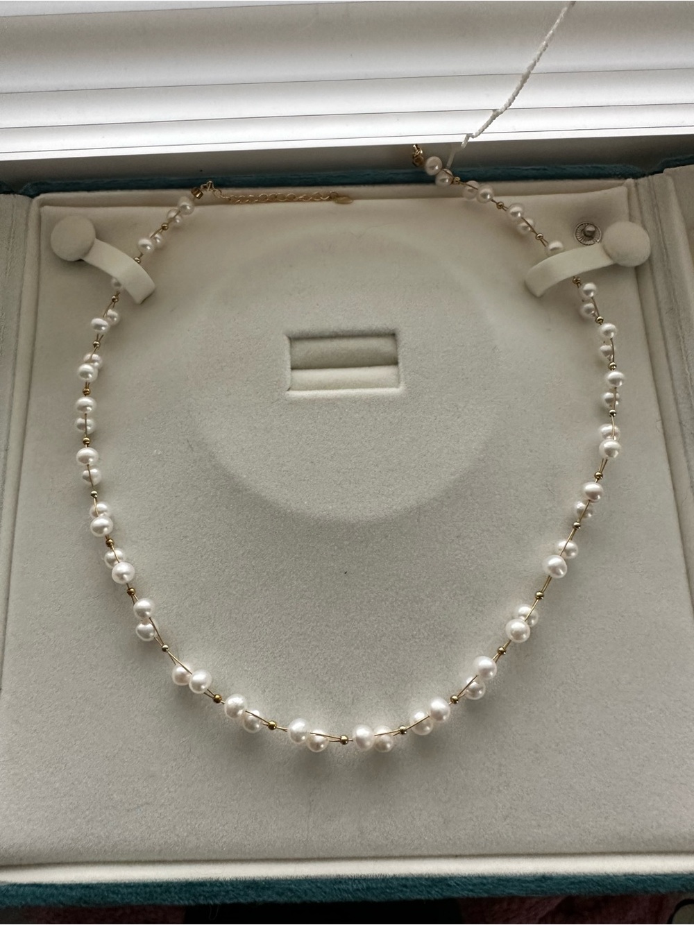 Sterling Silver Gold and Freshwater White Pearl Station Necklace